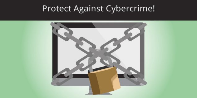 Protect against cybercrime - chain and lock around computer